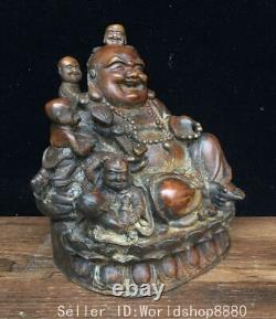 6 Old China Buddhism Bronze Happy Laugh Maitreya Buddha Tongzi Statue Sculpture