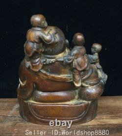 6 Old China Buddhism Bronze Happy Laugh Maitreya Buddha Tongzi Statue Sculpture