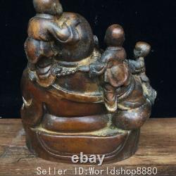 6 Old China Buddhism Bronze Happy Laugh Maitreya Buddha Tongzi Statue Sculpture