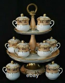 8 pot de creme dessert CUPS & 2 tier STAND, Vieux Old Paris Porcelain, c1850 13