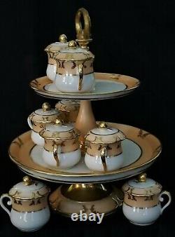 8 pot de creme dessert CUPS & 2 tier STAND, Vieux Old Paris Porcelain, c1850 13