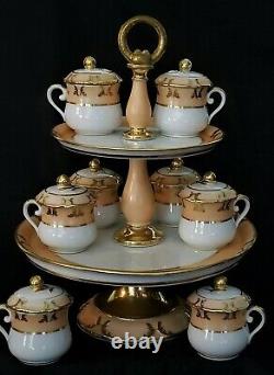 8 pot de creme dessert CUPS & 2 tier STAND, Vieux Old Paris Porcelain, c1850 13