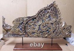 +80 year old Gold Gilt wood carved old antique vintage left panel Buddha pulpit