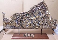 +80 year old Gold Gilt wood carved old antique vintage left panel Buddha pulpit