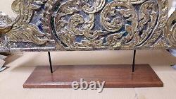 +80 year old Gold Gilt wood carved old antique vintage left panel Buddha pulpit