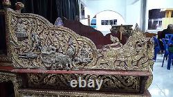 +80 year old Gold Gilt wood carved old antique vintage left panel Buddha pulpit