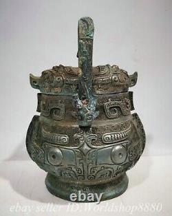 9 Old Chinese Bronze Ware Silver Dynasty Beast Portable Kettle Statue