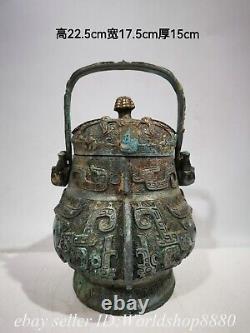 9 Old Chinese Bronze Ware Silver Dynasty Beast Portable Kettle Statue