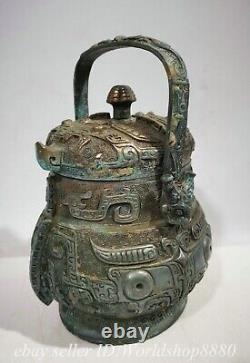 9 Old Chinese Bronze Ware Silver Dynasty Beast Portable Kettle Statue