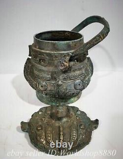 9 Old Chinese Bronze Ware Silver Dynasty Beast Portable Kettle Statue