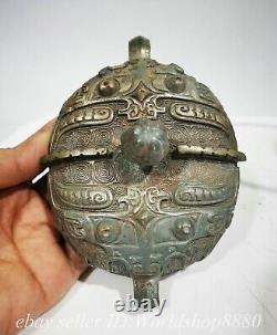 9 Old Chinese Bronze Ware Silver Dynasty Beast Portable Kettle Statue