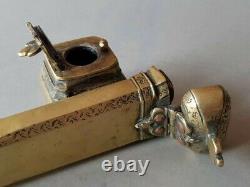 ANTIQUE 200 years old ORIGINAL OTTOMAN bronze Travel INKWELL DIVIT HAND ENGRAVED