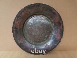 ANTIQUE 250 year old OTTOMAN GENUINE COPPER DISH PLATE ORNATE HAND FORGED