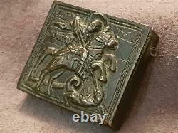 ANTIQUE 250 years old silver alloy ORTHODOX encolpion reliquary box St. George