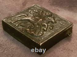 ANTIQUE 250 years old silver alloy ORTHODOX encolpion reliquary box St. George