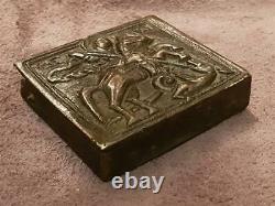 ANTIQUE 250 years old silver alloy ORTHODOX encolpion reliquary box St. George