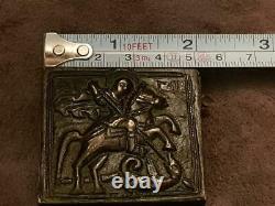 ANTIQUE 250 years old silver alloy ORTHODOX encolpion reliquary box St. George
