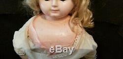 ANTIQUE LARGE CHILD GIRL WAX HEAD DOLL GLASS SLEEP EYES OLD BODY 29 T fab shoes