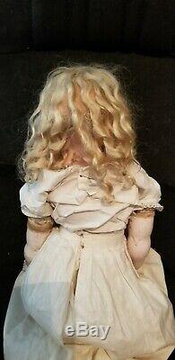ANTIQUE LARGE CHILD GIRL WAX HEAD DOLL GLASS SLEEP EYES OLD BODY 29 T fab shoes