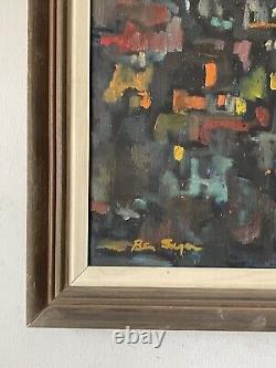 ANTIQUE MID CENTURY MODERN ABSTRACT CITYSCAPE OIL PAINTING OLD VINTAGE 1960s