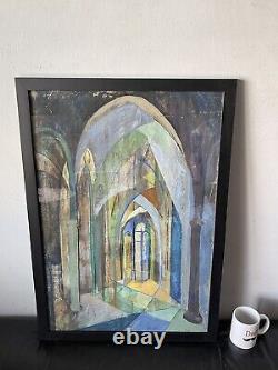 ANTIQUE MID CENTURY MODERN ABSTRACT OIL PAINTING OLD VINTAGE CUBIST INTERIOR 50s