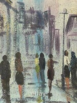 ANTIQUE MID CENTURY MODERN CITYSCAPE OIL PAINTING OLD VINTAGE ABSTRACT 1960s