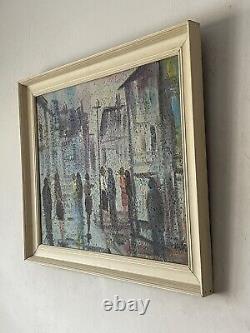 ANTIQUE MID CENTURY MODERN CITYSCAPE OIL PAINTING OLD VINTAGE ABSTRACT 1960s