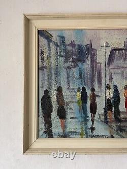 ANTIQUE MID CENTURY MODERN CITYSCAPE OIL PAINTING OLD VINTAGE ABSTRACT 1960s