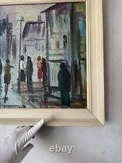 ANTIQUE MID CENTURY MODERN CITYSCAPE OIL PAINTING OLD VINTAGE ABSTRACT 1960s