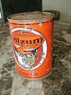 ANTIQUE OILZUM OLD ORIGINAL MOTOR Oils Can 1 QUART VINTAGE REAL DEAL 1st Gen