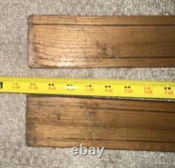 ANTIQUE Old Wooden Snow Skis Vintage Measuring 78 inches Long Leather Bindings
