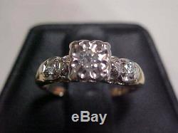 ANTIQUEDECO1920'S OLD MINE OR EUROPEAN CUT DIAMOND 2-RING SET 14K YG WG sz5