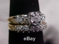 ANTIQUEDECO1920'S OLD MINE OR EUROPEAN CUT DIAMOND 2-RING SET 14K YG WG sz5