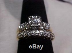 ANTIQUEDECO1920'S OLD MINE OR EUROPEAN CUT DIAMOND 2-RING SET 14K YG WG sz5