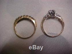 ANTIQUEDECO1920'S OLD MINE OR EUROPEAN CUT DIAMOND 2-RING SET 14K YG WG sz5