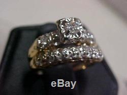 ANTIQUEDECO1920'S OLD MINE OR EUROPEAN CUT DIAMOND 2-RING SET 14K YG WG sz5