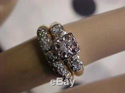 ANTIQUEDECO1920'S OLD MINE OR EUROPEAN CUT DIAMOND 2-RING SET 14K YG WG sz5