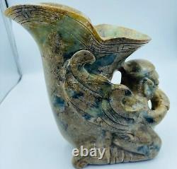 Amazing Old antique agate Stone chalice Rhyton depicting face