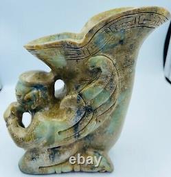 Amazing Old antique agate Stone chalice Rhyton depicting face