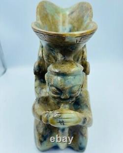 Amazing Old antique agate Stone chalice Rhyton depicting face