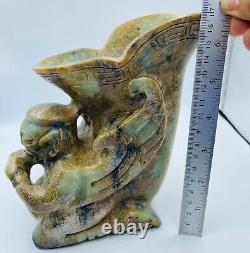 Amazing Old antique agate Stone chalice Rhyton depicting face