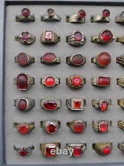 Amyzing old antique white metal glass 63 rings lot. Size 7 to 10