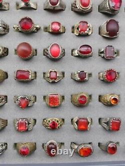 Amyzing old antique white metal glass 63 rings lot. Size 7 to 10