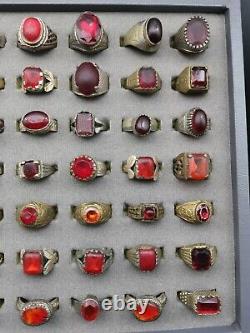 Amyzing old antique white metal glass 63 rings lot. Size 7 to 10