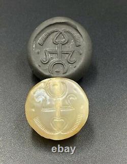 Ancient Near Eastern Sasanian Antiquities Signet Stamp Old Jewelry Agate Bead