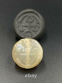 Ancient Near Eastern Sasanian Antiquities Signet Stamp Old Jewelry Agate Bead