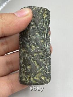 AncientGreek Antique Near East Old Bronze Cylinder big Bead Seal Circa 250BC