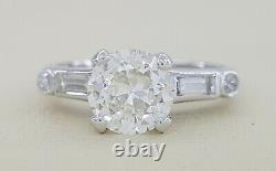 Antique 1.87 ct Platinum Old European & Baguette Cut Diamond Engagement Ring GIA