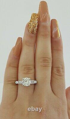 Antique 1.87 ct Platinum Old European & Baguette Cut Diamond Engagement Ring GIA