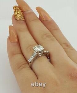 Antique 1.87 ct Platinum Old European & Baguette Cut Diamond Engagement Ring GIA